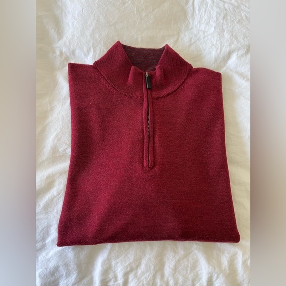 Untuckit | Men’s SZ L | 100% Merino Wool Quarter Zip Sweater Preppy | Red - Picture 11 of 11